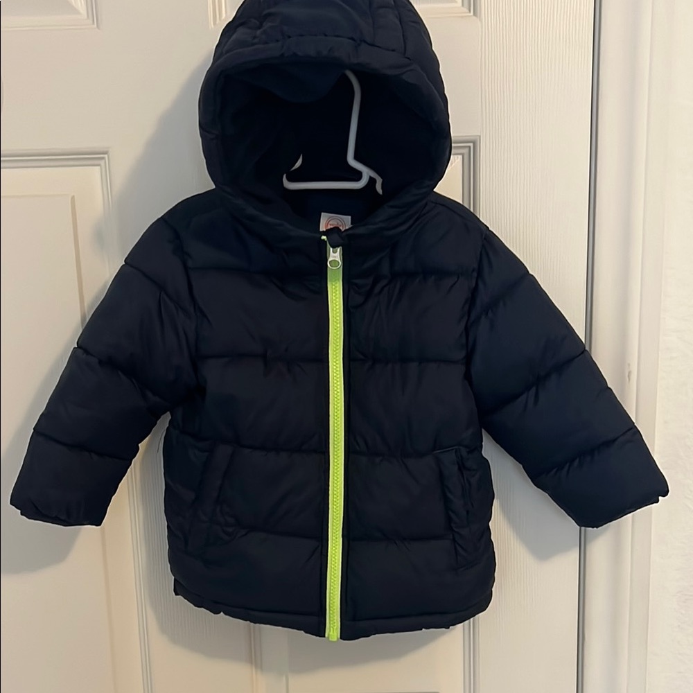 Wonder Nation Kids Puffer Jacket - Black with Neon Green Zipper